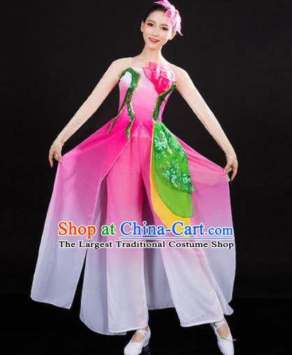 Chinese Traditional Classical Dance Pink Dress Umbrella Dance Stage Performance Costume for Women