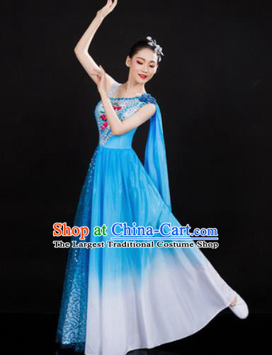 Chinese Traditional Spring Festival Gala Opening Dance Blue Dress Peony Dance Stage Performance Costume for Women
