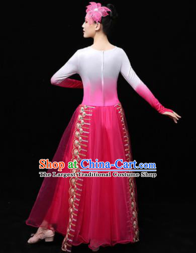 Chinese Traditional Chorus Rosy Veil Dress Opening Dance Modern Dance Stage Performance Costume for Women