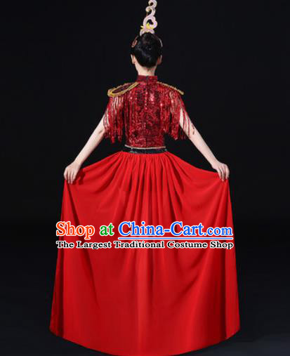 Chinese Traditional Drum Dance Red Clothing Group Yangko Dance Folk Dance Stage Performance Costume for Women
