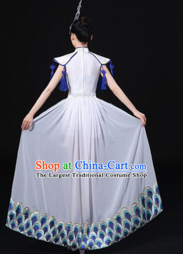 Chinese Traditional Drum Dance White Clothing Group Yangko Dance Folk Dance Stage Performance Costume for Women