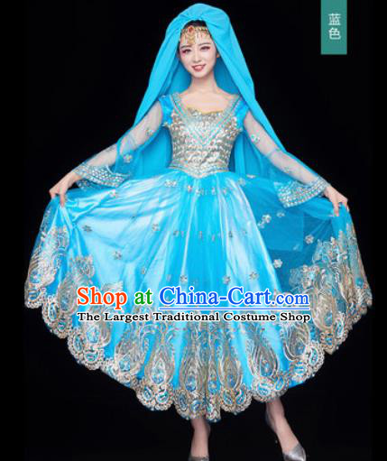 Chinese Traditional Opening Dance Blue Bubble Dress Modern Dance Chorus Stage Performance Costume for Women