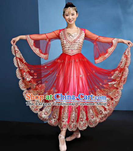 Chinese Traditional Opening Dance Rosy Bubble Dress Modern Dance Chorus Stage Performance Costume for Women