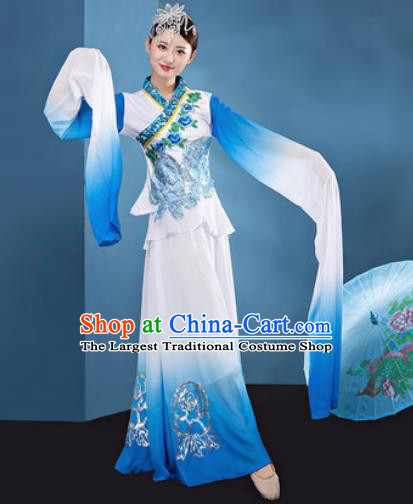 Chinese Traditional Umbrella Dance White Dress Classical Lotus Dance Stage Performance Costume for Women