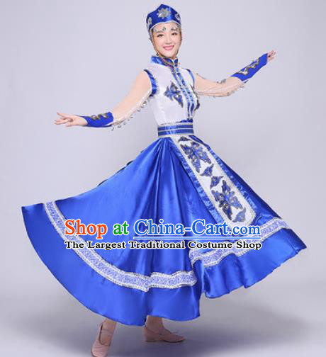 Traditional Chinese Mongol Nationality Folk Dance Royalblue Dress Mongolian National Ethnic Costume for Women