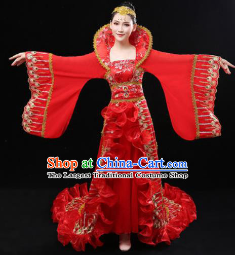 Chinese Traditional Classical Dance Ancient Imperial Consort Red Dress Umbrella Dance Stage Performance Costume for Women