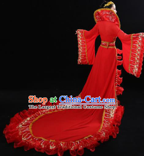 Chinese Traditional Classical Dance Ancient Imperial Consort Red Dress Umbrella Dance Stage Performance Costume for Women