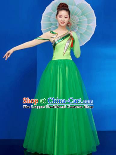 Chinese Traditional Opening Dance Chorus Green Dress Modern Dance Stage Performance Costume for Women