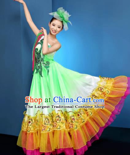 Chinese Traditional Opening Dance Chorus Green Dress Modern Dance Stage Performance Costume for Women