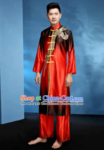 Traditional Chinese Folk Dance Stage Show Clothing Drum Dance Red Costume for Men