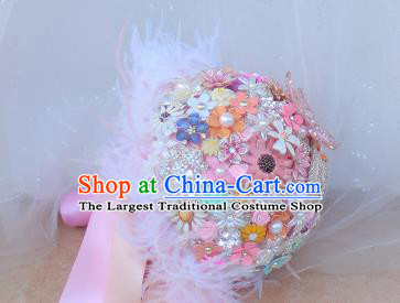Top Grade Wedding Bridal Bouquet Hand Pink Beads Ball Tied Bouquet Flowers for Women
