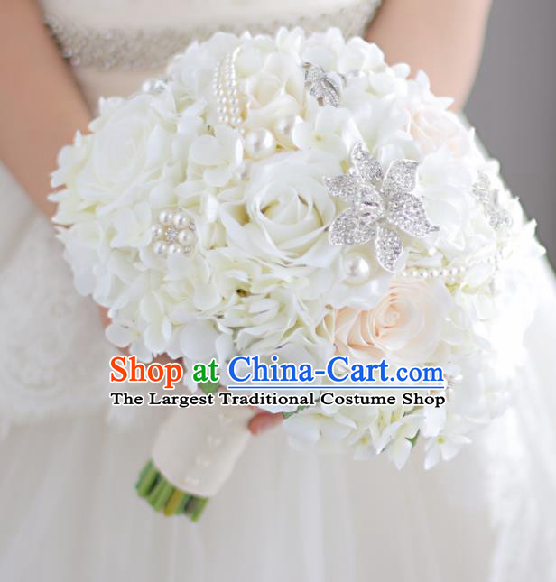 Top Grade Wedding Bridal Bouquet Hand White Flowers Bunch for Women