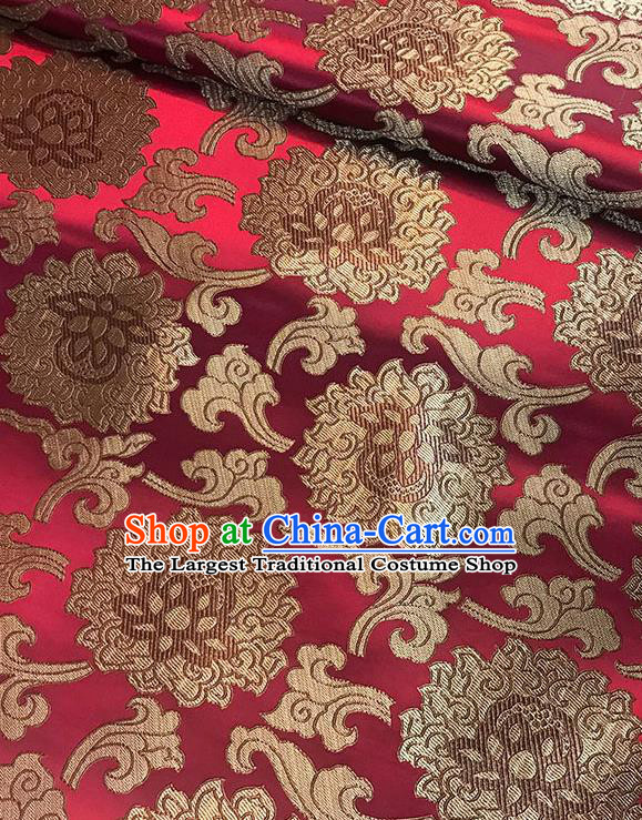 Asian Chinese Twine Lotus Pattern Wine Red Brocade Fabric Traditional Silk Fabric Tang Suit Material