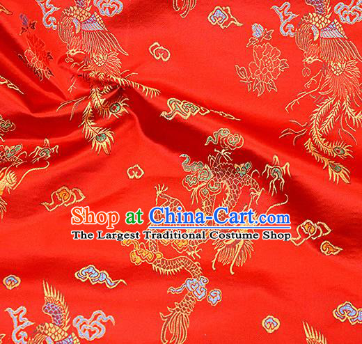 Asian Chinese Royal Dragon Pattern Red Brocade Fabric Traditional Silk Fabric Tang Suit Material
