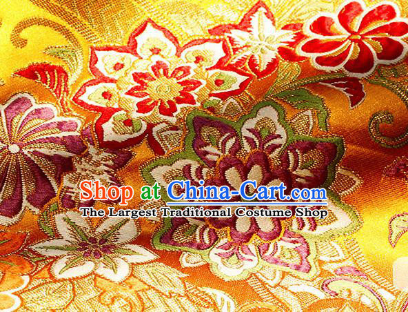 Asian Chinese Royal Hexagonal Flower Pattern Golden Brocade Fabric Traditional Silk Fabric Tang Suit Material