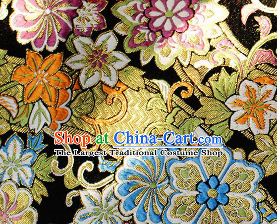 Asian Chinese Royal Hexagonal Flower Pattern Black Brocade Fabric Traditional Silk Fabric Tang Suit Material