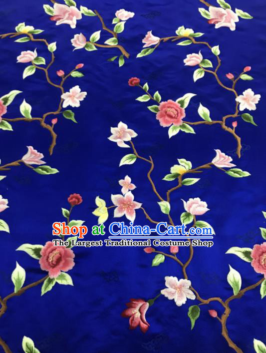 Asian Chinese Royal Embroidered Flowers Pattern Royalblue Brocade Fabric Traditional Cheongsam Silk Fabric Material