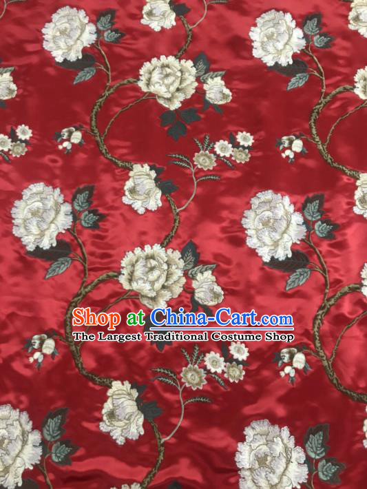 Asian Chinese Royal Embroidered Peony Pattern Red Brocade Fabric Traditional Cheongsam Silk Fabric Material