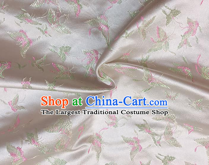 Asian Chinese Royal Embroidery Butterfly Pattern Beige Brocade Fabric Traditional Silk Fabric Kimono Material