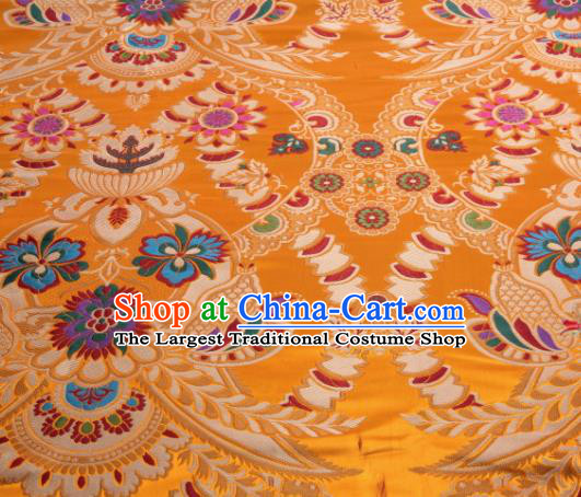 Asian Chinese Traditional Flower Pattern Golden Nanjing Brocade Fabric Tang Suit Silk Material