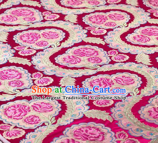 Asian Chinese Traditional Rosy Satin Peony Pattern Nanjing Brocade Fabric Tang Suit Silk Material