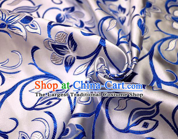 Asian Chinese Traditional White Satin Royal Pattern Nanjing Brocade Fabric Tang Suit Silk Material