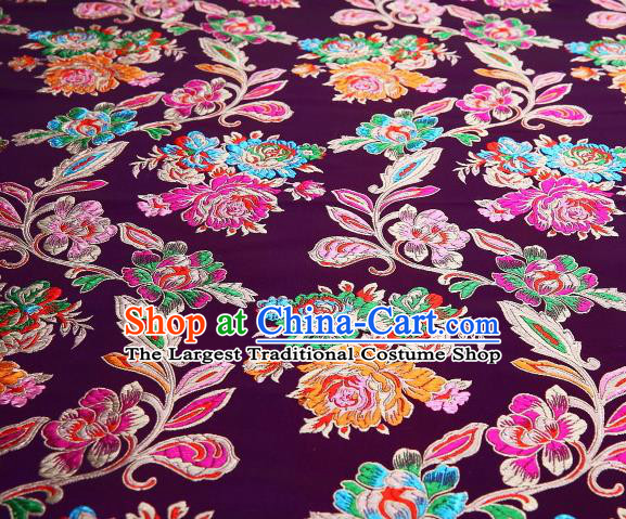 Asian Chinese Traditional Satin Royal Peony Pattern Purple Nanjing Brocade Fabric Tang Suit Silk Material