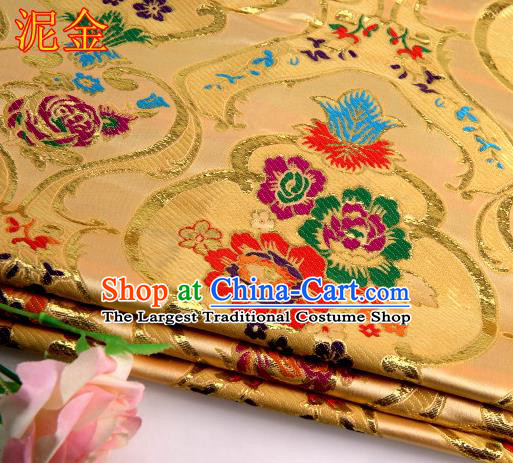 Asian Chinese Traditional Royal Peony Pattern Light Golden Satin Nanjing Brocade Fabric Tang Suit Silk Material