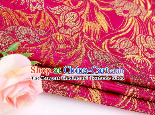 Asian Chinese Traditional Royal Tulip Pattern Rosy Satin Nanjing Brocade Fabric Tang Suit Silk Material