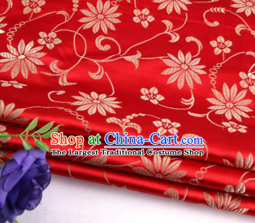 Asian Chinese Traditional Twine Lotus Pattern Red Satin Brocade Fabric Tang Suit Silk Material