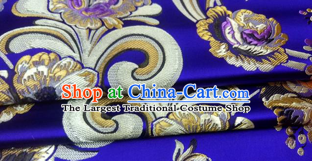 Asian Chinese Traditional Tang Suit Royal Flowers Pattern Royalblue Nanjing Brocade Fabric Silk Fabric Material