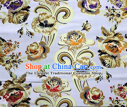 Asian Chinese Traditional Tang Suit Royal Flowers Pattern Argent Nanjing Brocade Fabric Silk Fabric Material