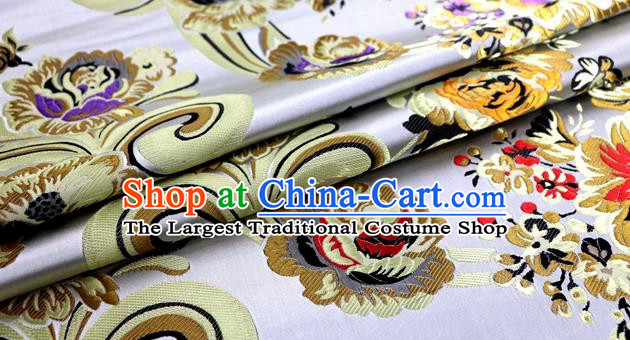 Asian Chinese Traditional Tang Suit Royal Flowers Pattern Argent Nanjing Brocade Fabric Silk Fabric Material