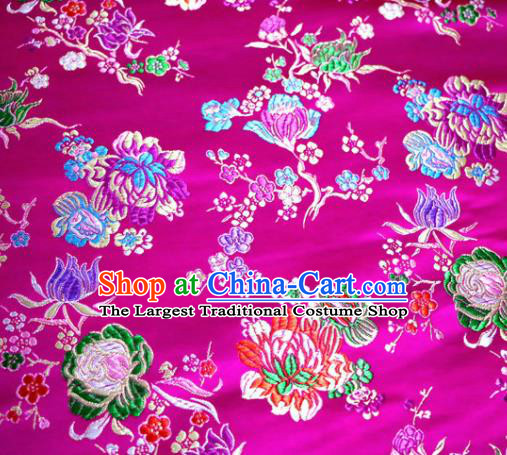Asian Chinese Traditional Tang Suit Peony Pattern Rosy Nanjing Brocade Fabric Silk Fabric Material