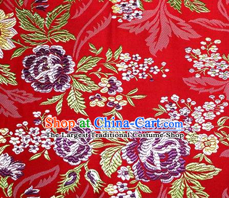 Asian Chinese Traditional Tang Suit Red Nanjing Brocade Fabric Royal Peony Pattern Silk Fabric Material
