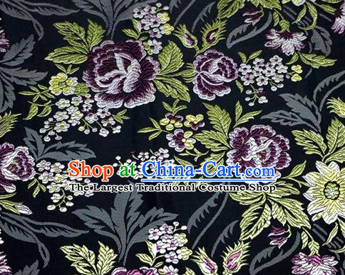 Asian Chinese Traditional Tang Suit Black Nanjing Brocade Fabric Royal Peony Pattern Silk Fabric Material