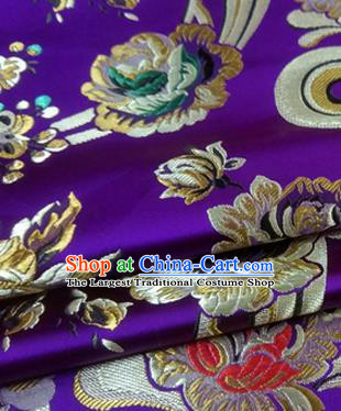 Asian Chinese Traditional Tang Suit Royal Flowers Pattern Purple Nanjing Brocade Fabric Silk Fabric Material