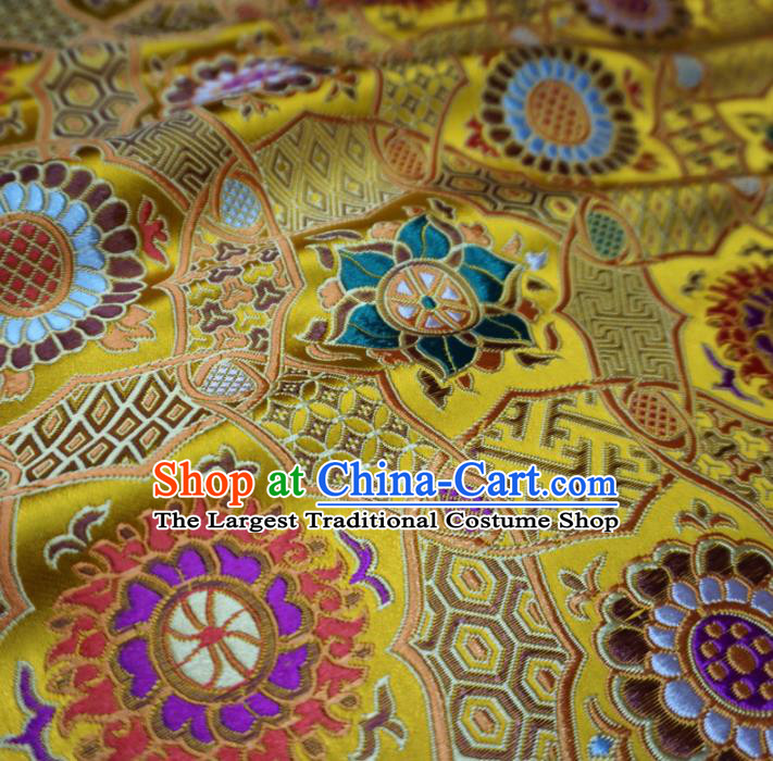 Asian Chinese Classical Rosette Design Pattern Yellow Brocade Traditional Cheongsam Satin Fabric Tang Suit Silk Material