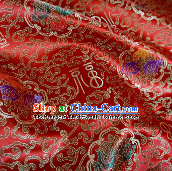 Asian Chinese Classical Lucky Character Design Pattern Red Brocade Traditional Cheongsam Satin Fabric Tang Suit Silk Material