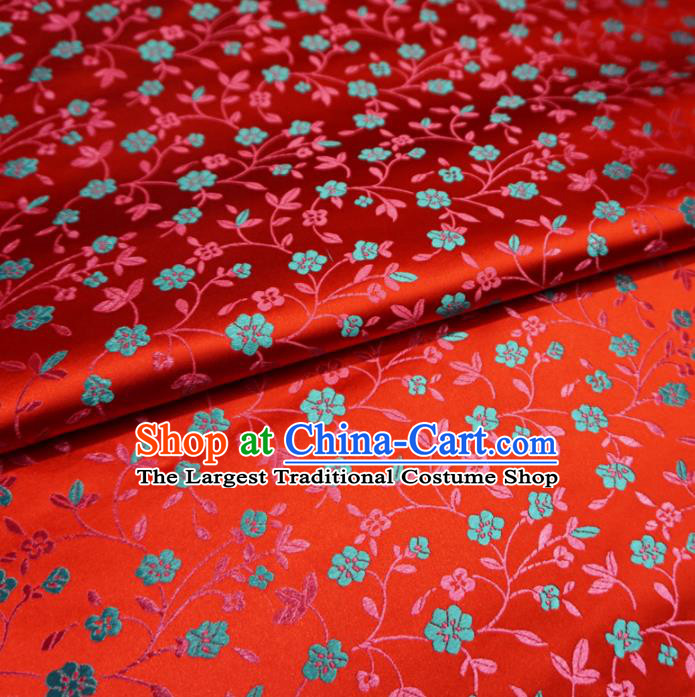 Asian Chinese Traditional Satin Fabric Classical Twine Flowers Pattern Red Brocade Tang Suit Silk Material