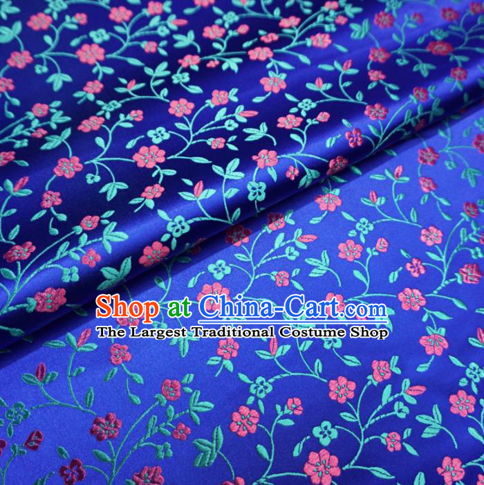 Asian Chinese Traditional Satin Fabric Classical Twine Flowers Pattern Royalblue Brocade Tang Suit Silk Material