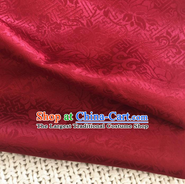 Asian Chinese Classical Scroll Lotus Design Pattern Wine Red Brocade Traditional Cheongsam Satin Fabric Tang Suit Silk Material