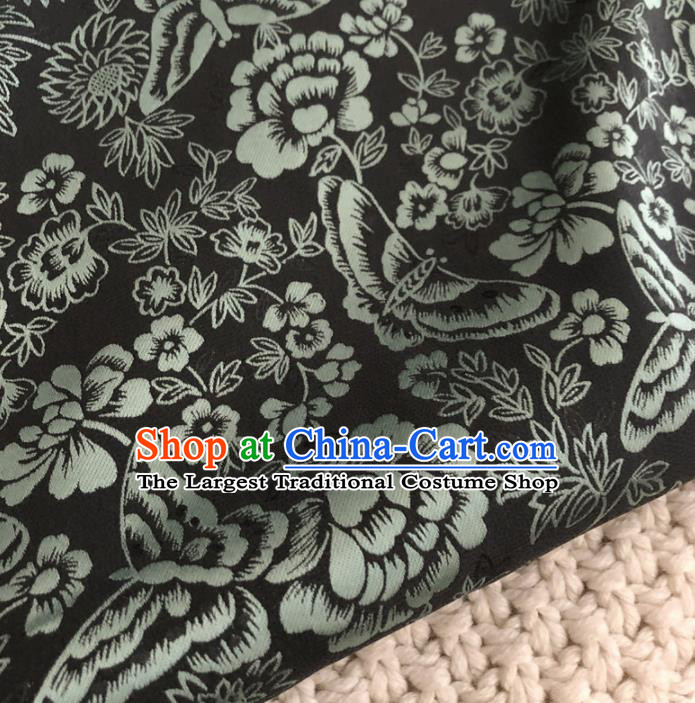 Asian Chinese Classical Butterfly Design Pattern Black Brocade Traditional Cheongsam Satin Fabric Tang Suit Silk Material