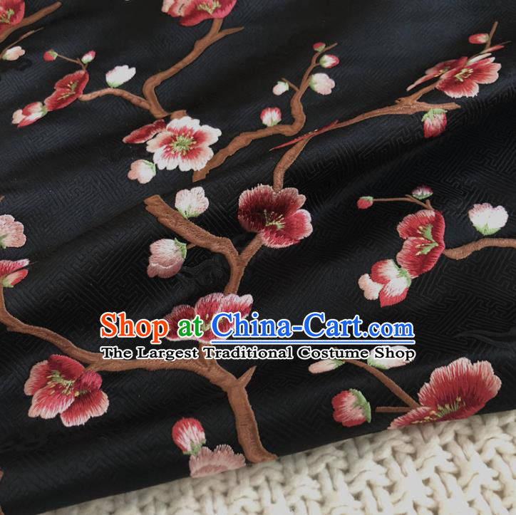 Asian Chinese Classical Plum Blossom Design Pattern Black Brocade Traditional Cheongsam Satin Fabric Tang Suit Silk Material