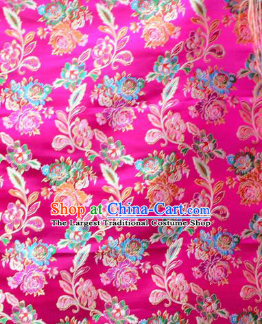 Asian Chinese Classical Peony Flowers Pattern Rosy Nanjing Brocade Traditional Tibetan Robe Satin Fabric Silk Material
