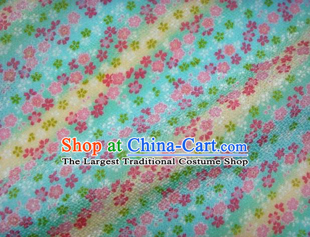 Asian Traditional Classical Oriental Cherry Pattern Blue Tapestry Satin Brocade Fabric Japanese Kimono Silk Material