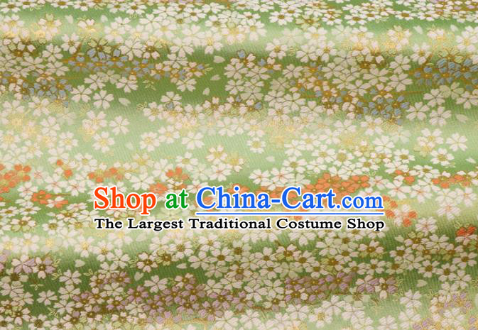 Asian Traditional Classical Sakura Pattern Nishijin Green Brocade Fabric Japanese Kimono Satin Silk Material
