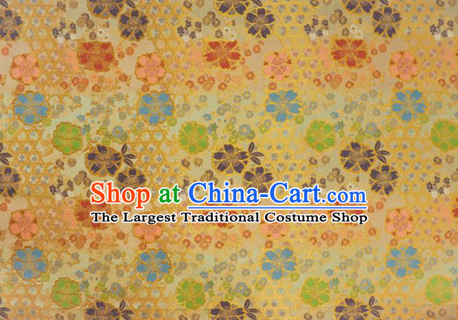 Asian Traditional Classical Sakura Pattern Nishijin Golden Brocade Fabric Japanese Kimono Satin Silk Material