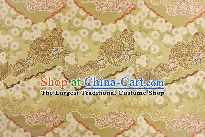 Asian Traditional Classical Daisy Pattern Nishijin Green Brocade Fabric Japanese Kimono Satin Silk Material