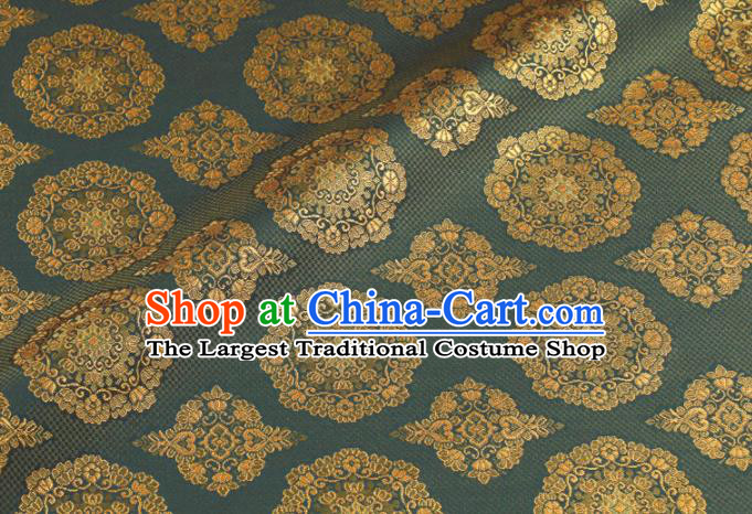 Asian Traditional Classical Pattern Blue Brocade Fabric Japanese Kimono Satin Silk Material